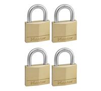 Master Lock 140EURQNOP Lot de 4 Cadenas à Clé en Laiton, Doré, 6 x 4 x 1,3 cm
