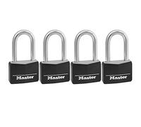 Master Lock 141QLF Lot de 4 cadenas recouverts d'aluminium avec clé identique, noir
