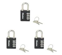 Master Lock 7641EURDBLK Cadenas à combinaison et e secours pour un usage intérieur, 78 x 40 x 16 mm (Lot de 3)