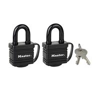 Master Lock 7804EURT Pack de 2 Cadenas en Acier Lamin t Protection Thermoplastique, Noir, 7,8 x 4 x 2,9 cm