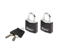 Master Lock 9120EURTBLK Lot de 2 Cadenas n Aluminium Massif Vinyle, noir, 2 x 3,4 x 1,4 cm