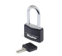 Master Lock 9140EURDBLKLF Cadenas à Clé en Aluminium Massif recouvert de Vinyle avec Anse Moyenne, Noir, 4 x 7,6 x 1,3 cm