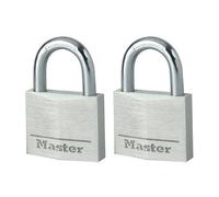 Master Lock 9140EURT Lot de 2 Cadenas à Clé en Aluminium Massif, Gris, 4 x 5,9 x 1,3 cm