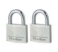 Master Lock 9140EURT Lot de 2 Cadenas à Clé en Aluminium Massif, Gris, 4 x 5,9 x 1,3 cm