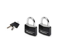 Master Lock 9140EURTBLK Lot de 2 Cadenas à Clé en Aluminium Massif recouvert de Vinyle, noir, 4 x 5,9 x 1,3 cm