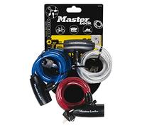 MASTER LOCK Cable Antivol Vélo [1,8 m Câble] [Clé] [Extérieur] [Pack Familial - 3 Antivols] 8127EURTRI - Idéal pour Vélo, Vélo Electrique, Skateboard, Poussettes, Tondeuses et autres Equipements