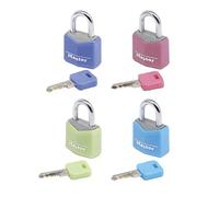 Master Lock - Cadenas 9120EURQCOLNOP - Pack familial 4 petits, clés communes, bleu/vert