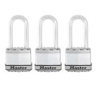 MASTER LOCK Cadenas Haute Sécurité [A Clé] [Acier Laminé] [Extérieur] [Anse L] [Pack de 3] M1EURTRILH - Idéal pour les remises, les garages, les clôtures et les portails