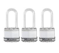 MASTER LOCK Cadenas Haute Sécurité [A Clé] [Acier Laminé] [Extérieur] [Anse L] [Pack de 3] M1EURTRILH - Idéal pour les remises, les garages, les clôtures et les portails