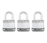 MASTER LOCK Cadenas Haute Sécurité [A Clé] [Acier Laminé] [Extérieur] [Pack de 3] M1EURTRI - Idéal pour les remises, les garages, les clôtures et les portails