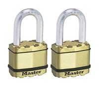 Master Lock Cadenas très haute sécurité [A Clé] [Acier laminé + Finition Laiton] [Extérieur] [Pack de 2] M5BEURTLF - idéal pour les Remises, les Garages, les Clôtures et les portails
