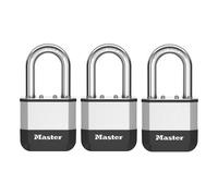 Master Lock Elite¿ Cadenas innovant nouvelle génération, en acier laminé haute résistance de 52 mm - anse en acier au bore trempé de 38 mm - 2 clés - Pack de 3