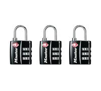 Master Lock Lot de 3 cadenas noirs approuvés par la TSA avec corps large et anse fine en acier durable, fermeture éclair pour sacs à dos, bagages, 4680BLKEC3