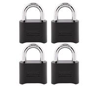 Master Lock Lot de 4 cadenas à combinaison, pour intérieur et extérieur, résistant aux intempéries, 178EC4, noir