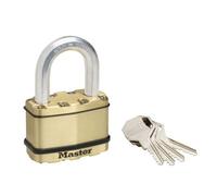 Master Lock M15BEURDLF Cadenas à clé Cadenas de sécurité en acier laminé et laiton extérieur, arc moyen + étanche, adapté aux portails, garages, caves, 64 mm