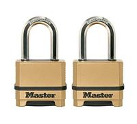 Master Lock, M175LFEC2 Lot de 2 cadenas robustes et résistants aux intempéries, serrure à combinaison réinitialisable pour extérieur, doré, 3 x 5,1 x 9,8 cm