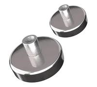 Master Magnetics Lot de 2 aimants à base ronde en néodyme de grade 42 avec filetage femelle de 0,25 à 20 mm - Aimants puissants - 34 kg de traction chacun - Plaqué nickel - 3,2 cm de diamètre - 1,8 cm