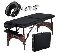 Master Massage Argo Table de Massage Mobile Pliable 71 cm - avec Pieds en Bois de Noyer et Sac de Transport - Noir - avec Coussin Musical - Haut-Parleur Bluetooth