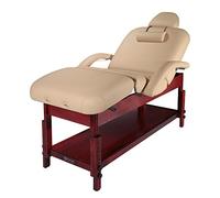 Master Massage Claudia Table de massage stationnaire 76 cm avec dossier inclinable pneumatique et repose-pieds Crème MC avec pieds en acajou
