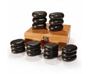 Master Massage Hot Stone Lot de 18 pierres de massage chaudes dans une boîte décorative en bambou