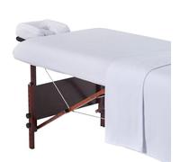 Master Massage Parure de lit 3 pièces en Flanelle de Coton pour Table de Massage, Salon de beauté, Spa - Housse de Coussin pour Le Visage et Drap de Table (Blanc Pur)