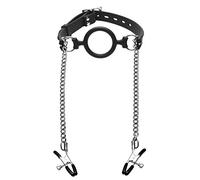 Master Series Gag de Bourre de Silicone Stupide avec des Pinces à Seins