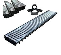 MASTERBRICO Canaletta d'eau de pluie et de voiture 125 x 50 mm - Kit de 3 pièces avec grille galvanisée A15 - 3 canaux de 1 mètre, 2 têtes