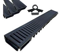 MASTERBRICO Canaletta drain d'eau de pluie et carrossable 125x50 mm, système de drainage carrossable pour cour de garage enterrée, kit 3 pièces 1 mètre avec 2 têtes et embout