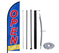 MASTERCANOPY Kit de mât de drapeau en plumes pour grande ouverture - Bannière publicitaire « Now Open » de 2,1 m de haut avec mât en fibre de verre et piquet au sol - Signalisation d'ouverture pour