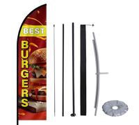 MASTERCANOPY Kit de mât de drapeau en plumes pour hamburgers, bannière publicitaire « Burgers » de 2,6 m de haut avec poteau en fibre de verre et piquet, panneaux de hamburgers pour entreprises et