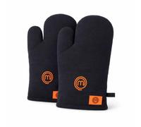 MasterChef Gants Four Anti Chaleur, Maniques Cuisine 100% Coton | Gants de Cuisine pour Couisson, Jusqu'à 250°C, avec Le Logo et l'attache de Suspension, 1 Paire, Noir