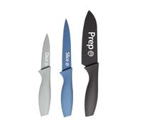 MasterChef Set Couteau Cuisine, Couteaux compris Couteau d'office, Couteau Universel et Couteau de Chef, Acier Inoxydable, Revêtement Antiadhésif, Manche Ergonomique, 3 Pièces, Azure with captions