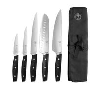 MasterChef Set Couteau Cuisine avec Malette Couteaux Professionnel, Lot Compris Couteau Chef, Santoku, Hachoir, Office et Legume, Acier Inox à Haut Carbone, 5 Pièces
