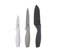 MasterChef Set Couteau Cuisine, Couteaux compris Couteau d'office, Couteau Universel et Couteau de Chef, Acier Inoxydable, Revêtement Antiadhésif, Manche Ergonomique, 3 Pièces, Grey