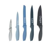 MasterChef Set Couteau Cuisine, Couteaux compris le Hachoir, Office, Chef, Legume & Eplucheur, Set Noir Inox avec Poignées Confortables, Collection Antirouille, Azure with captions, 5 Pièces