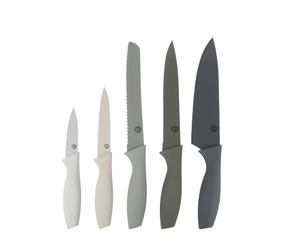 MasterChef Set Couteau Cuisine, Couteaux compris le Hachoir, Office, Chef, Legume & Eplucheur, Set Noir Inox avec Poignées Confortables, Collection Antirouille, Gris, 5 Pièces