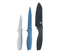 MasterChef Set Couteau Cuisine, Couteaux compris Couteau d'office, Couteau Universel et Couteau de Chef, Acier Inoxydable, Revêtement Antiadhésif, Manche Ergonomique, 3 Pièces, Azure
