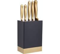 MasterClass bloc à couteaux avec 5 couteaux, porte-couteaux pour set de 5 couteaux en acier inoxydable, bloc en bois avec détails en laiton, laiton or/noir, 30 x 18 x 18 cm, 6 unités