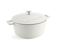 MasterClass Casserole avec couvercle, grand modèle 5L/28 cm, en fonte d'aluminium légère, adaptée à la table de cuisson à induction et au four, crème