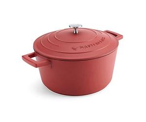 MasterClass Casserole avec couvercle, taille moyenne 4L/24 cm, en fonte d'aluminium légère, adaptée à la table de cuisson à induction et au four, rouge