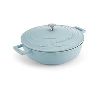 MasterClass Casserole peu profonde avec couvercle 4L/28 cm, en fonte d'aluminium légère, adaptée à la table de cuisson à induction et au four, bleu ciel