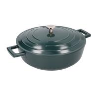 MasterClass Casserole ronde basse avec couvercle of 4L, acier moulé, résistant au four, anti-adhésif, vert forêt