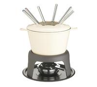 MasterClass Ensemble à fondue en fonte, caquelon à fondue avec 6 fourchettes et bol en fonte émaillée, rétention supérieure de la chaleur et brûleur réglable, boîte cadeau, crème, 21x18cm