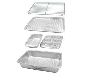 MasterClass Ensemble de 5 pièces en aluminium recy nsemble de moules empilables avec rôtissoire, moule à muffins, moule à pain de 2 lb, plaque de cuisson et grille de cuisson en fil métallique