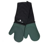 MasterClass Gants de four en silicone, gants résistants à la chaleur avec rembourrage en coton, gants antidérapants double face pour la cuisine et la pâtisserie, sans BPA, noir/vert foncé