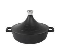 MasterClass Plat à tajine en Fonte d'aluminium avec Couvercle Conique Auto-arrosant, 5 L, cocotte Ronde antiadhésive Passant de la Plaque au Four, Compatible Lave-Vaisselle et Four, 28 cm, Noir