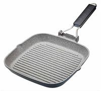 MasterClass Poêle à Griller Antiadhésive avec Poignée Rabattable, 24 cm, Fonte d'Aluminium, Noir
