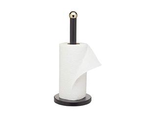 MasterClass Porte-rouleau de cuisine noir avec accents en laiton, acier inoxydable, 15 x 15 x 35 cm