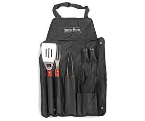 MasterCook Kit d'accessoires Professionnels en Acier pour Barbecue avec Tablier, Ensemble d'accessoires BBQ avec Pince, Fourche, spatule et Gant, Accessoires Barbecue