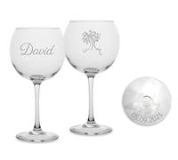MASTERLASER3.0 Verre à cocktail gravé en verre Gin Tonic personnalisé personnalisable avec nom, initiales, date et différents caractères. Idée cadeau (2 pièces)